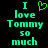 Green pixelated text on black background reads 'I love Tommy so much' with a heart symbol replacing the word 'love'.