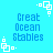 Pixelated blue text "Great Ocean Stables" on cyan background with white square corner accents, no visible animation changes across observations.