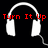 White headphones on black background with red text fragments; gray rectangle partially obscures lower right.