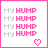 Pixelated text repeats 'MY HUMP' four times with a pink heart symbol below, framed by a pink border on white background.