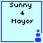 Four identical light blue square with dark blue borders display "Sunny 4 Mayor" text and a small pixelated blue icon in the bottom-right corner
