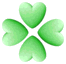 Animated contact sheet of six green heart-shaped clover icons in 3x2 grid, each frame showing different stages of a four-leaf clover animation with varying leaf shapes and transparency effects.