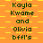 Static pixel art displays repeated text 'Kayla Kwame and Olivia bffl's' on an orange-yellow checkered background with no visible motion.