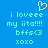 Blue background with white pixelated heart symbol above light blue text reading 'i loveee my iita!!!! bffs<3 xoxo' repeated twice.