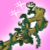 Animated pixel art icon of a green and brown staff with yellow accents on a pink background, featuring subtle sparkles that fade across frames.