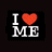 Static pixel art icon featuring white text and a red heart symbol on a black background, forming the phrase "I ❤️ ME" with blocky lettering and dithered edges.