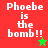 Four display "Phoebe is the bomb!!" text with colored backgrounds and stars; red has green star, green has red star