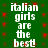 Green background with red square patterns and repeated white text reading 'italian girls are the best!' in a pixelated font.