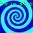 Four blue spiral patterns arranged in a on cyan background with green text reading 'ow ur stupow ur stup' at top and bottom
