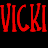 Red text spelling 'VICKI' and individual letters arranged in a contact sheet layout on black background with gray transparency corner.