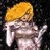 Pixelated female figure with blonde hair in a white dress against dark background, green text 'Original Icons .com' on right side.