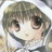 Pixelated anime-style character with light brown hair and large eyes, wearing a white hooded garment, next to black background with white text.