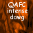 A static image with orange-brown textured background and white text reading "QAFC intense dowg" in three lines.