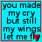 A blue background with black text reading "you made my cry but still my wings let me fly" and a red heart symbol that changes to gray in the bottom-right corner.