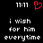 A black background displays white text reading "i wish for him everytime" with a red pixelated heart symbol above the left side of the text.