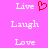 Pixelated text and a red heart icon on a solid pink background, with repeated words arranged in three