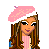 Pixel art contact sheet showing multiple frames of a cartoon girl character in blue jacket, pink beret, and jeans holding a pink bag with 'Cutie' text on a pink background.