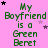 Pink background with green text reading "My Boyfriend is a Green Beret" repeated in multiple , scattered black and purple stars
