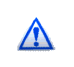 Blue triangular warning icon with exclamation mark inside, displayed in multiple variations including solid and outline styles across different frames.