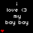 Pixel art animation showing 'i love <3 my bay bay' text with red heart symbols incrementally appearing on the left and right sides of each frame.