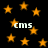 Black background with scattered orange stars and repeated white 'cms' text in pixelated font.