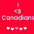 Red background with white pixelated text 'Canadians' and two identical sets of symbols including arrows, vertical lines, and heart-shaped asterisks.