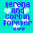 Pixelated turquoise background with white cloud shapes and blue text reading 'serena and corbin forever' with heart symbols below.
