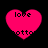 Four pink heart-shaped icons with black text reading 'love' and partial 'bottom' on a black background, showing animation changes in the lower text.