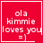 Red square icon with white text 'ola kimmie loves you =]' and a smiley face, featuring four variations of the same design.