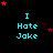 A black background displays repeated cyan text "I Hate Jake" with red star symbols scattered around, arranged in a pattern