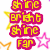 Pixelated text reads "Shine Bright Shine Far" in yellow letters on pink blocks, surrounded by outlined stars and small orange shapes.