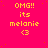 A bright pink background with yellow text reading "OMG!! its melanie <3" repeated in a pattern, with a gray rectangle in the bottom-right corner