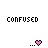 A 3x2 contact sheet of six animated frames showing a pixelated 'CONFUSED' text with pink heart icons, where the hearts alternate between solid pink and black outlines across frames.
