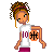 Pixel art contact sheet of a female basketball player character with four distinct text phrases across frames, showing slight animation changes in pose and expression while holding a basketball.
