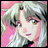 A 48x48 pixel buddy icon featuring a split composition with an anime-style character on the left and text elements on the right against a black background.