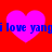 Four identical pink hearts on red background with blue text reading 'i love yang' overlaid, static image.