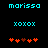 Two identical pixel art images side-by-side showing cyan text and red heart symbols on a black background.