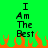 Green background with black text reading "I Am The Best" in two vertical above orange pixelated flames