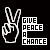 Pixelated hand making peace sign next to 'GIVE PEACE A CHANCE' text with green highlight variations on black background.