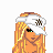 Pixel art contact sheet showing two animated frames of a cartoon character with blonde hair and orange skin wearing a white cap, blue pants, and a partially unbuttoned shirt over a black undershirt.