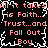 Pixelated text repeats 'All it takes is Faith... Trust...and Fall Out Boy' in pink on black with white crackle effect.