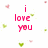 Pixelated pink text on white background with scattered green and pink heart shapes, displaying phrases about love.