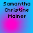 Pixelated text 'Samantha Christine Malner' on a blue-to-pink gradient background with shifting pink light effects.
