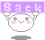 Two identical pixel art characters holding a purple banner with pink text "back" against a gray background, displayed side-by-side in a contact sheet format.