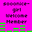 Pixelated text and green bars on a bright pink background with repeated 'sooonice-girl' and 'Welcome Member' text.