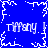 Blue background with white pixelated text reading "Tiffany !" repeated four times, framed by a jagged white border.