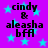 Purple background with light blue stars and black text reading "cindy & aleasha bff" in pixelated font.