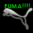 Green text and silver puma logos on black background with gray rectangle in bottom right corner