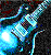 Pixelated electric guitar icon with blue and cyan tones displayed across three animated frames showing slight motion effects on a dark background.