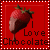 Red square icon with white dotted border showing chocolate-dipped strawberry and "I Love Chocolate" text, one frame has a bright light effect on the chocolate.